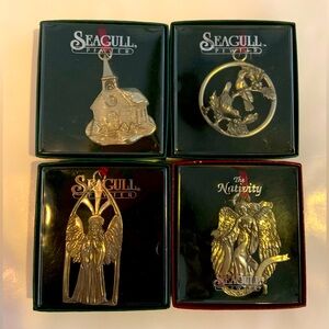 Vintage Seagull Pewter Christmas Ornament Set Of 4